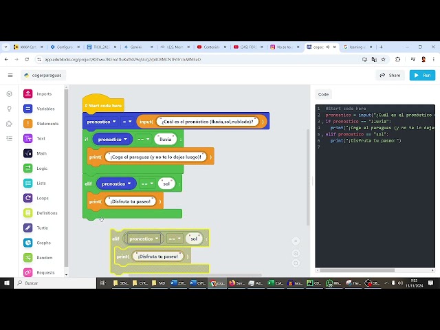 Llevar paraguas Condiciones If elif else Flipped Learning Python CYR3ESO Avengers IES Monterroso