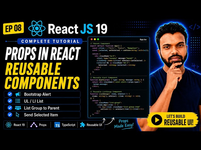 React JS 19 Tutorial in 2026 #8| Props In ReactJs | Reusable components in ReactJs