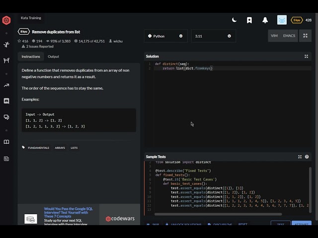 codewars python Remove duplicates from list