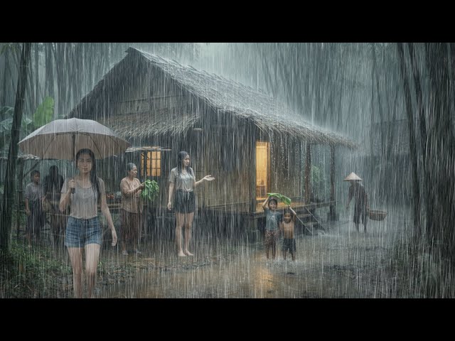 Heavy rain and thunderstorms hit the green and beautiful mountainous countryside | Rein For Sleeping