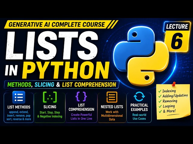Lists in Python | Methods, Slicing & List Comprehension | Generative AI Course | Lecture 6 | #ai