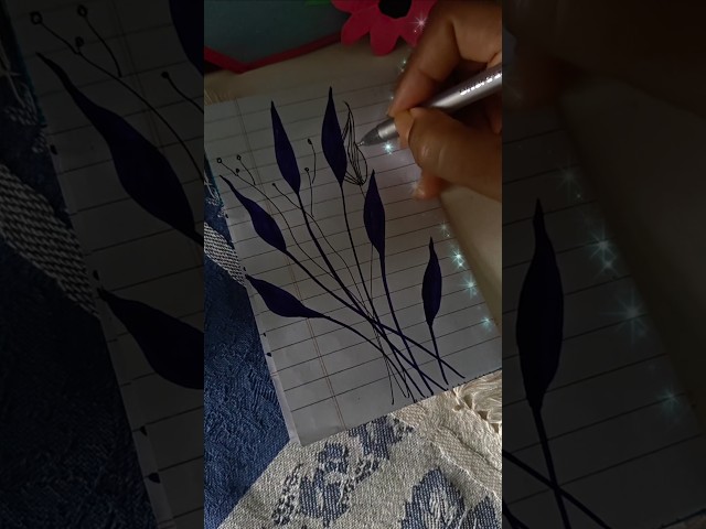 Boho vibes 🖤 Aqua leaves 💙 Lines with pen #art #drawing #painting #shorts #youtubeshorts