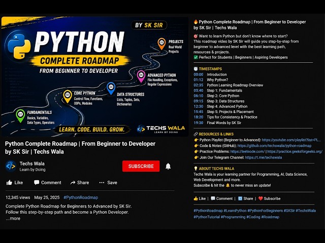 Python Complete Roadmap | Beginner to Advanced | SK Sir | Techs Wala
