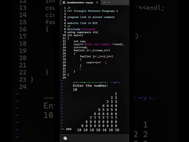 C++ Number Pattern Program 🔥 | Print Same Number in Each Row | C++ Pattern Printing #Shorts