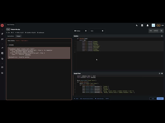 codewars python Return the day
