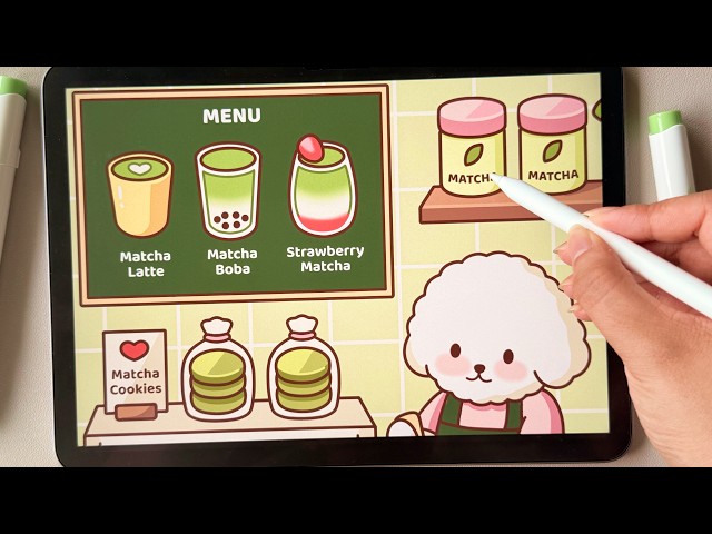 Satisfying Matcha Café Coloring in Procreate 🍵 | iPad Coloring ASMR