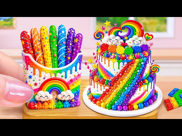 ✨Mini Cake Video ✨ Two Tier Rainbow Cream Cascade Cake 💫 How To Cake