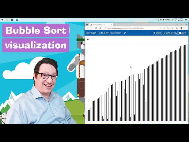 Bubble sort visualization in JavaScript | Uses p5.js in codeguppy environment