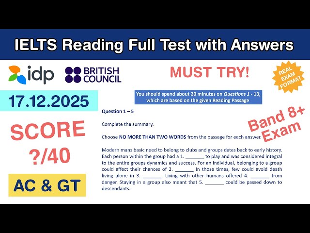 IELTS Reading Practice Test with Answers 17.12.2025 - Test #99