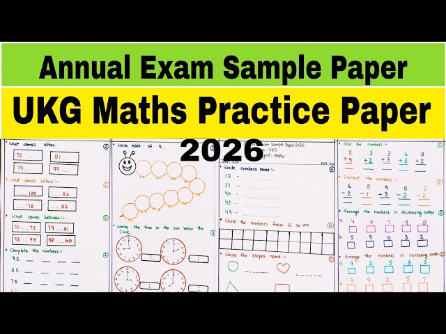 UKG Maths Annual Exam Sample Paper 2026 | KG2 Maths Practice Sheet 