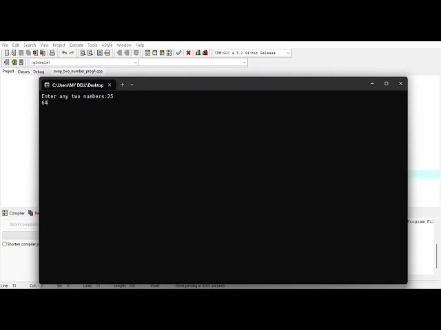 C++ Programming - Swapping of two numbers (using in-built function)