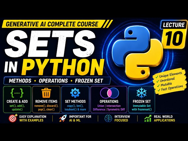 Sets in Python Explained | Set Methods, Operations & Frozen Set | Gen AI Course | Lecture 10