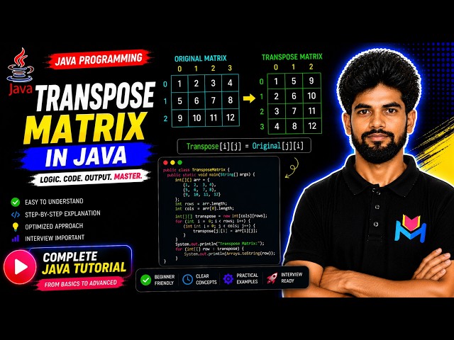 Transpose of a Matrix In Java Explained Step-by-Step | Master Arrays in Java