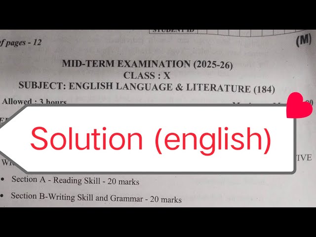 english answer key 2025 class 10 / class 10 english mid term exam paper solution 2025-26 /morning