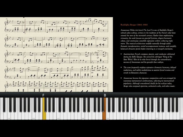 Berger – Amoureuse (Valse très Lente) | Easy Animated Piano Sheet Music Tutorial