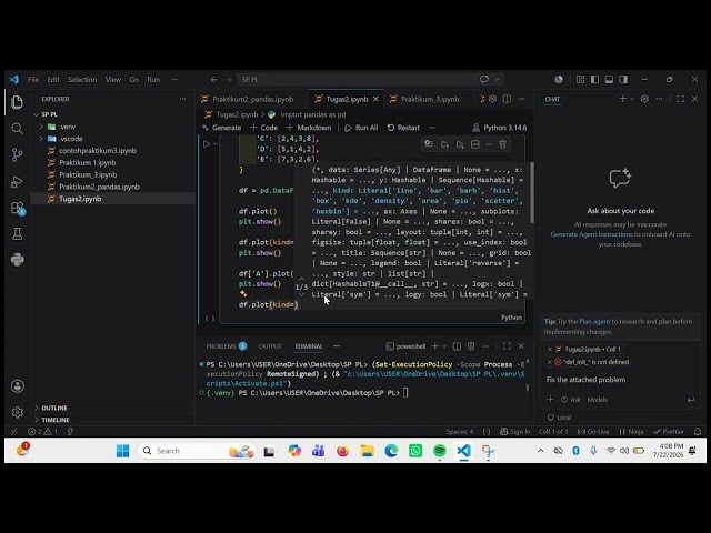 Tutorial install library pandas & matplotlib