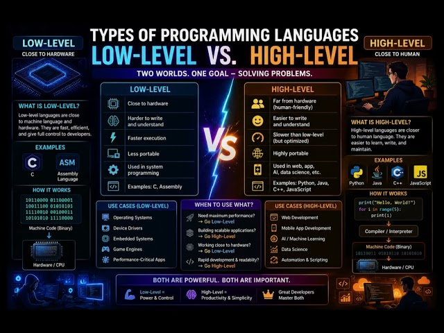 Types Of Programming Languages (low level vs high level)