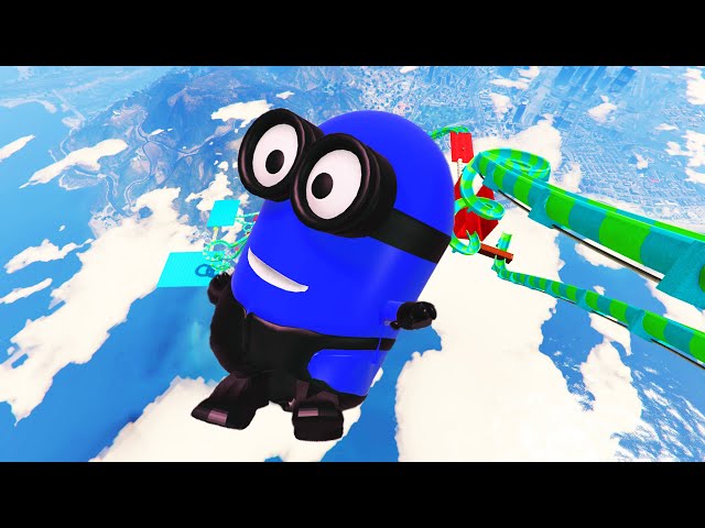 GTA 5 Blue Minion Water Slide Challenge (Fails & Ragdolls)