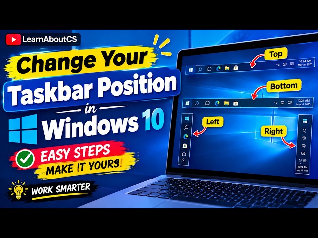 How to Change Taskbar Position in Windows 10 | Move Taskbar to Top, Left, Right & Bottom