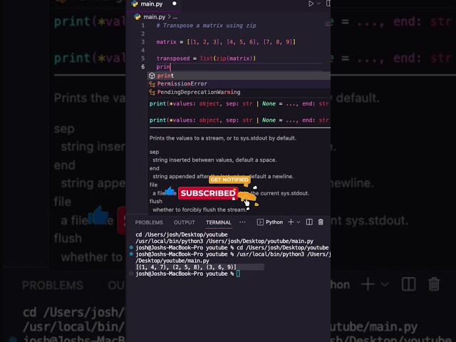 How to Transpose a Matrix using zip in Python #shorts