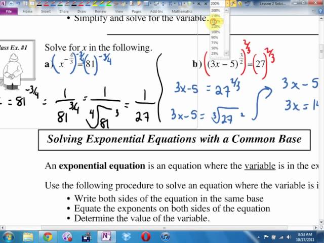 Oct 17 Math 12 U2L2 Equations With Exponents
