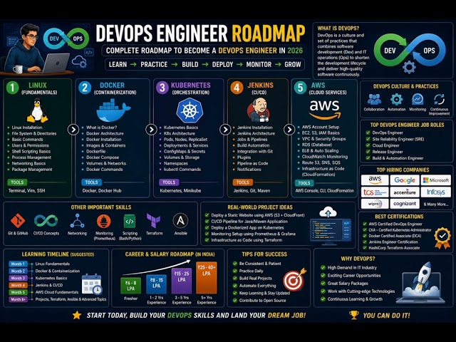 Complete DevOps Engineer Roadmap 2026 🚀 | Linux, Docker, Kubernetes, Jenkins & AWS