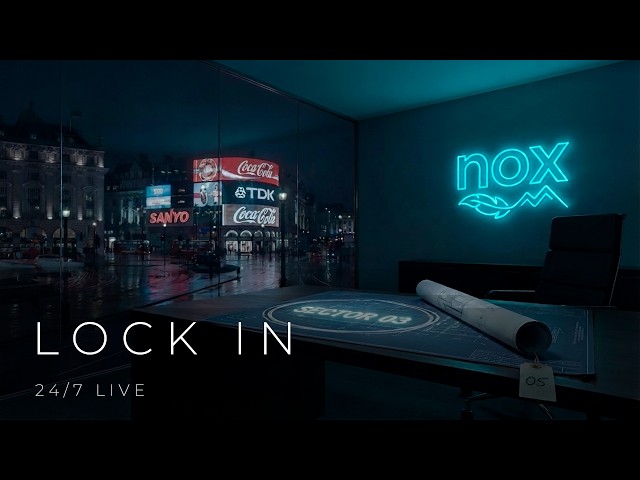 Deep Focus Music 24/7 LIVE ~ Rainy Night Office Ambience for Coding, Work & Study