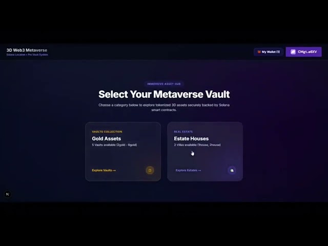 Immersive 3D Web3 Metaverse & Tokenized Gold Assets | React Three Fiber & Solana