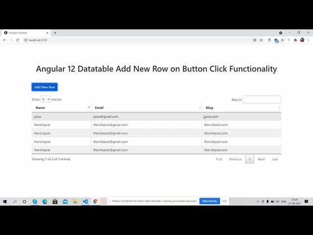 Angular 12 Data Table Add New Row on Button Click Working Demo