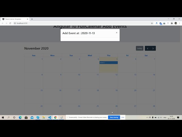 Angular 10 FullCalendar Add Event Part 1