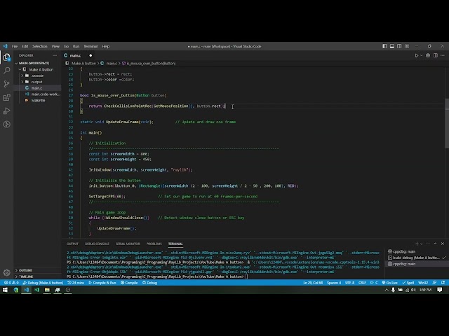 Coding a button in Raylib short #coding  #gamedev #vscode