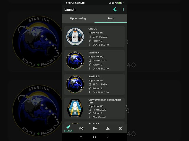 Spacexopedia app preview | Built in flutter