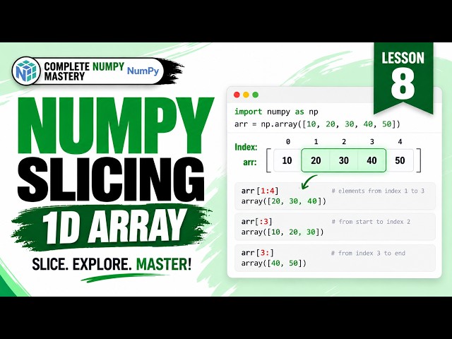 Data Science for Beginners | Lecture 08 — NumPy Array Slicing (1D)🔥 Extract Elements Easily!