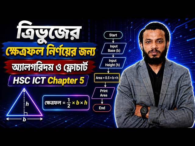 ত্রিভুজের ক্ষেত্রফল নির্ণয়ের জন্য অ্যালগরিদম ও ফ্লোচার্ট || HSC ICT Chapter 5 || প্রোগ্রামিং ভাষা