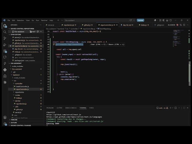Building OSS Assistant Live | Day 2 | Node.js + Express + GitHub API | Build in Public