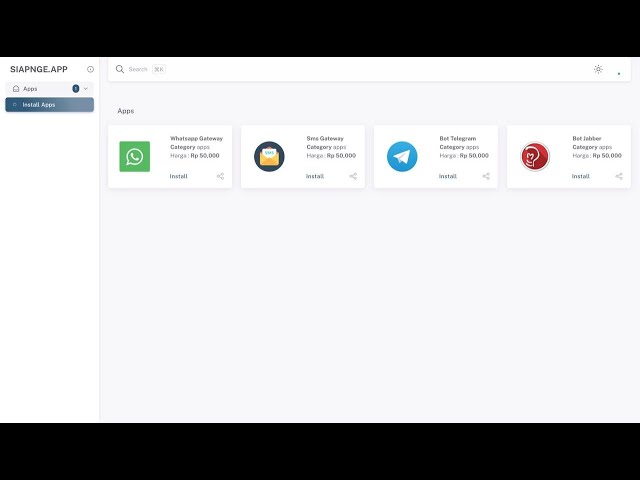 Demo Install Addons di core aplikasi siapnge.app