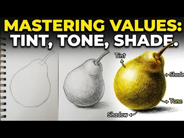 Mastering Values: Tint, Tone, Shade with Pear Shading with charcoal.