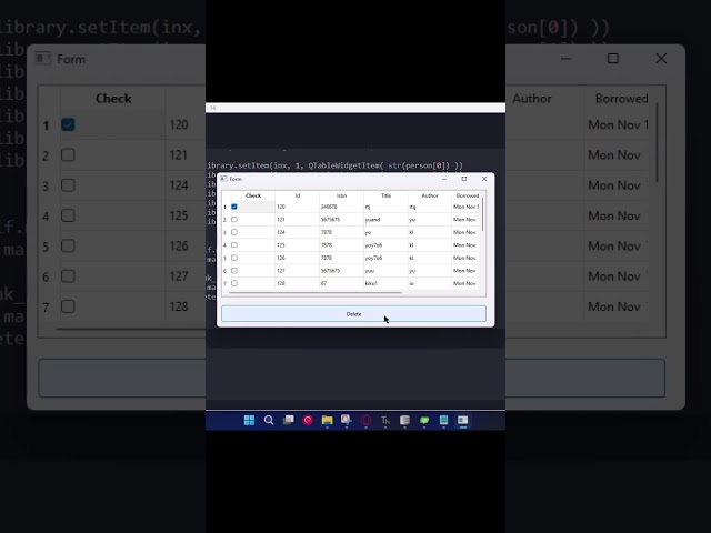 How to Delete Table Row with Checkbox and Button using QtDesigner | Python GUI Development