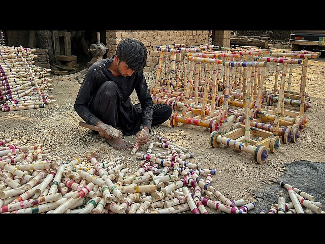 50 Years Old Pakistani Toy Making Process | How Wooden Baby Walkers Are Made in a Factory