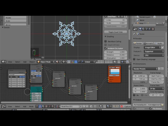 blender sverchok adaptive edges howto animate koch snowflake fractal