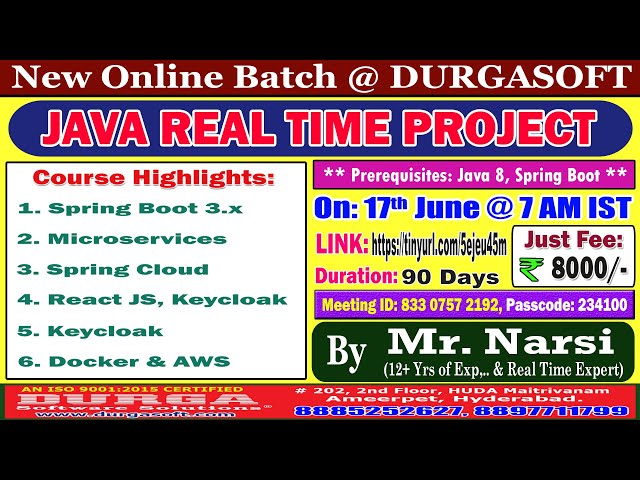 JAVA REAL TIME PROJECT Online Training @ DURGASOFT