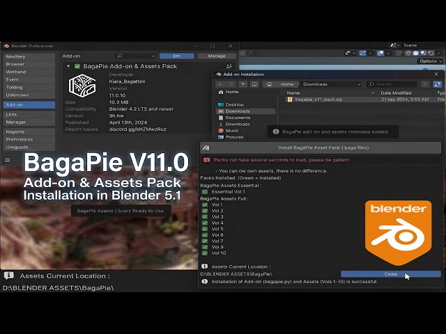 How to Install BagaPie V11.0 Add-on & Assets Pack in Blender 5.1 🚀 (Full Guide)