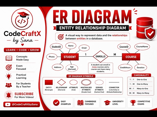 ER Diagram Explained | Entity, Attribute, Relationship & Cardinality | DBMS & SQL Tutorial