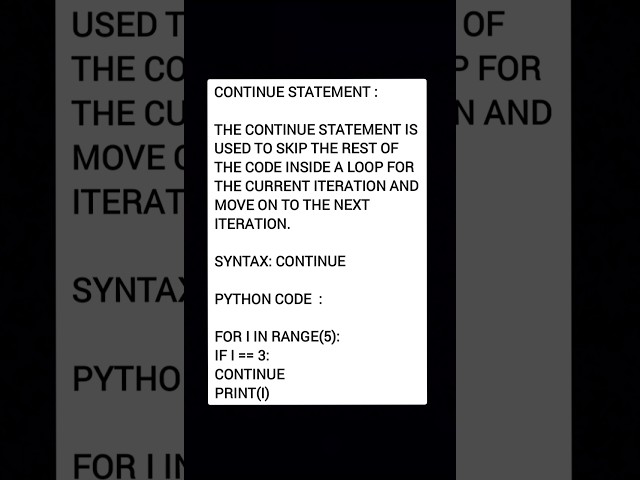 Loop - while, for, continue, break || #python #notes #loops #it #ai