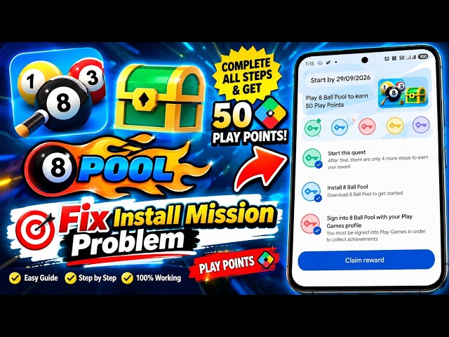 8 Ball Pool Play Point Quest || Fix Install Mission Problem || New Play Point Quest
