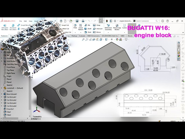 SolidWorks Engine Block Tutorial: Bugatti W16 (Part 2)