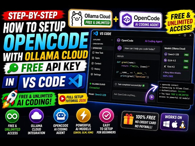 How to Setup OpenCode With Ollama Cloud FREE API Key in VS Code – Get FREE & UNLIMITED AI