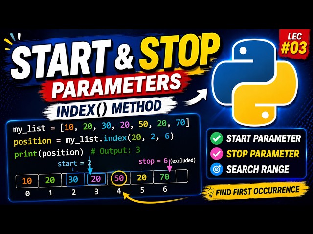 part #3: Python List index() Method | Start Parameter & Stop Parameter | Python for Beginners