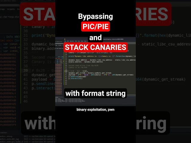 Learn how to #bypass #PIC/PIE and stack canaries #exploiting a format string #vulnerability #pwn