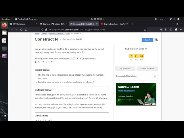 Construct N Problem Code: CONN
